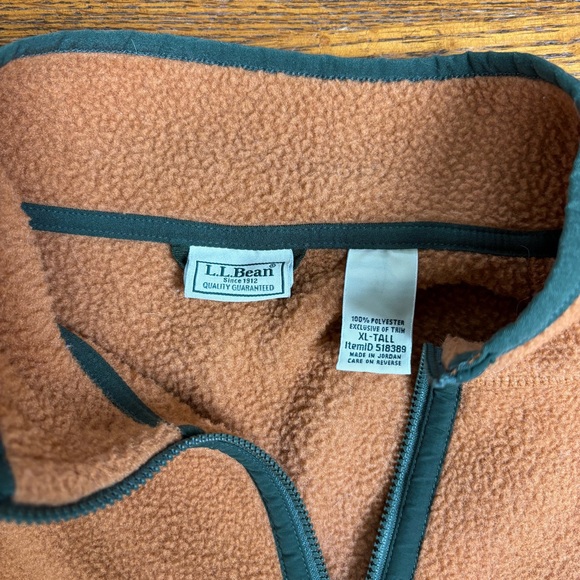 L.L. Bean 1/4 Zip Fleece Jacket in Rust Blue Green Kangaroo Pocket Men’s XL Tall - Picture 8 of 9